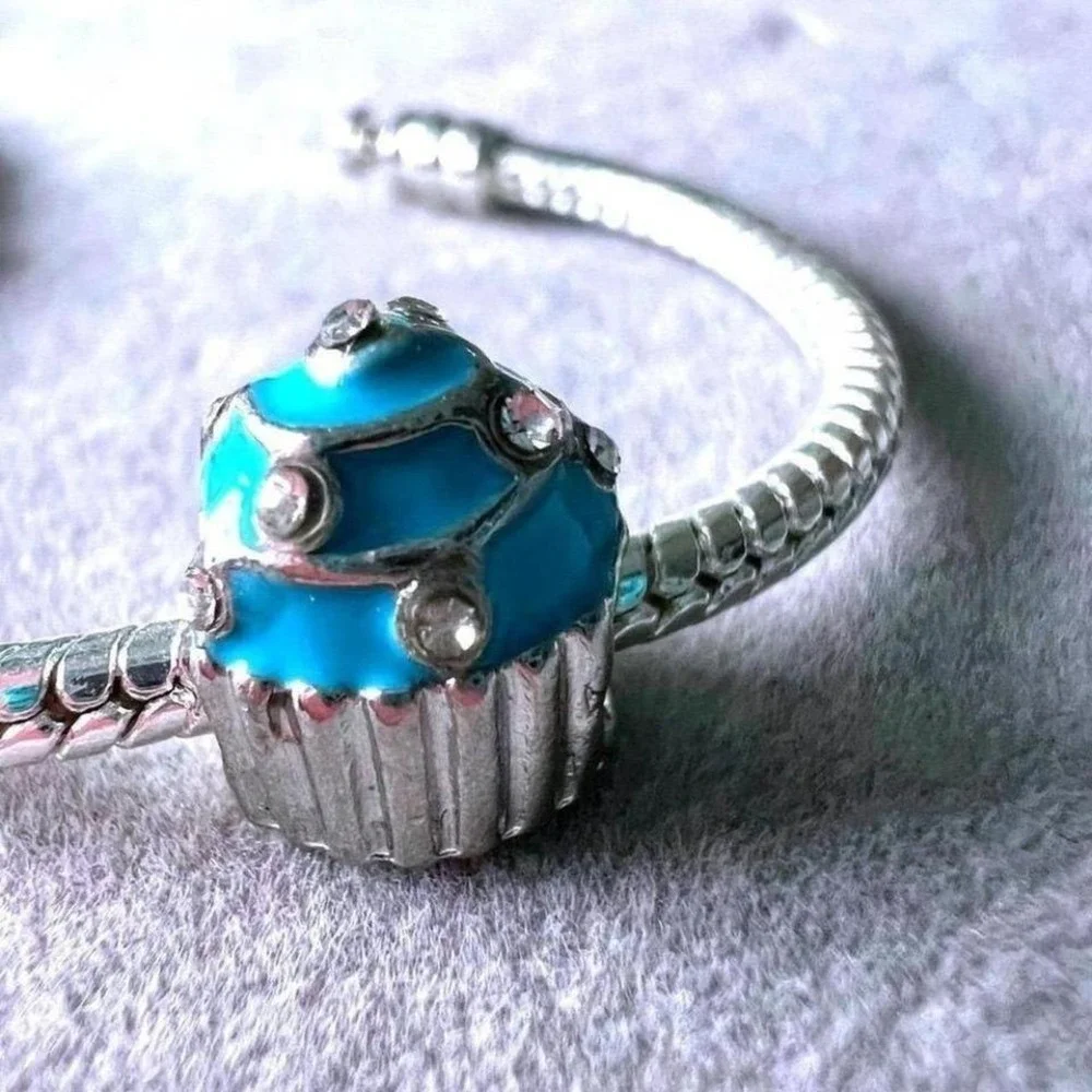 Teal‎ Cupcake Charm Bead fits Pandora